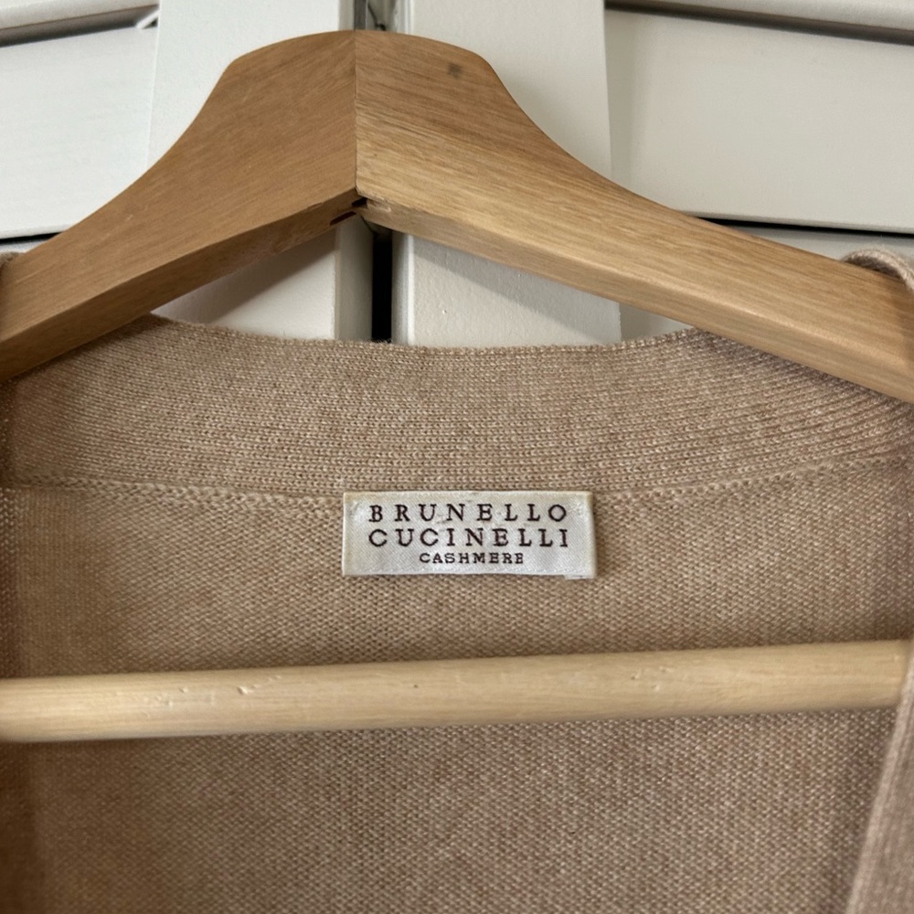 LUXE Brunello Cucinelli Pure Cashmere Medium Tan/Beige Cardigan Sweater Top - Picture 2 of 11